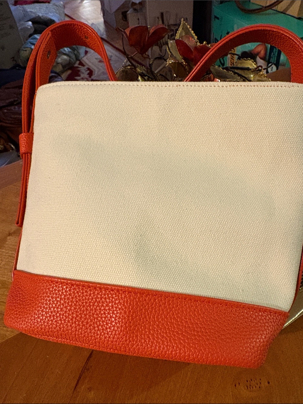 Cream Canvas Tote with Orange Trim and Handles